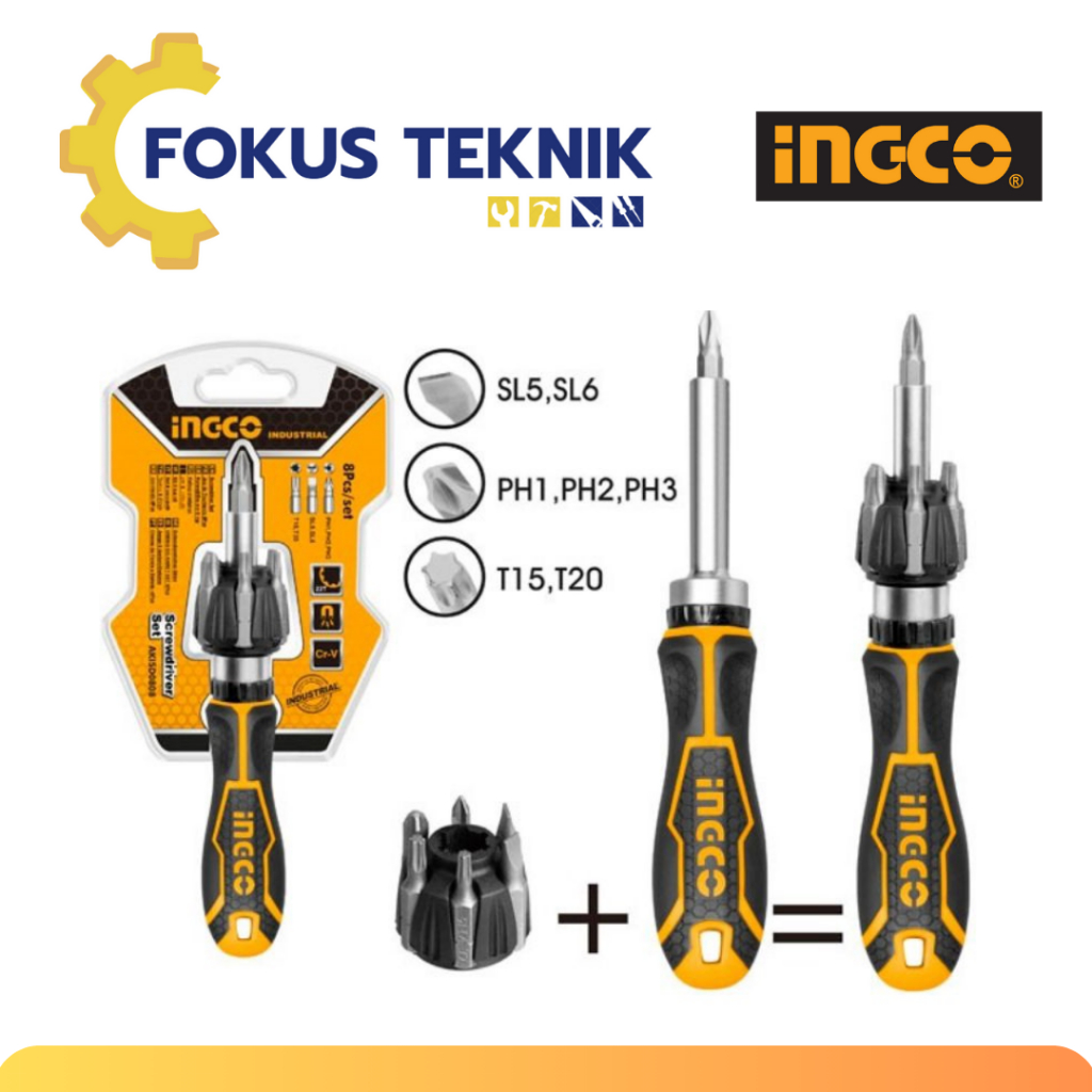 Jual Obeng Ratchet 8 Pcs/Set INGCO AKISD0808 | Shopee Indonesia