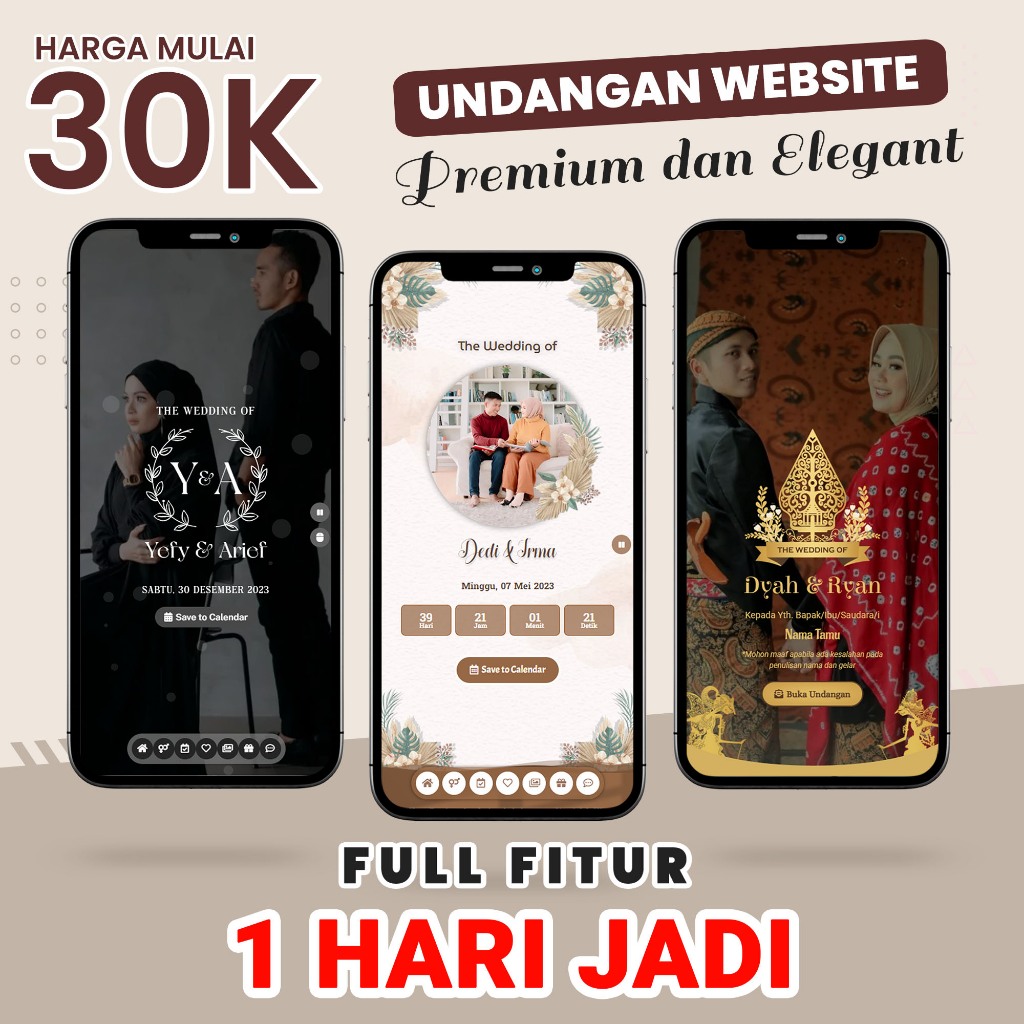 Undangan Digital Website Pernikahan Tema Premium Pakai Foto atau Tanpa Foto