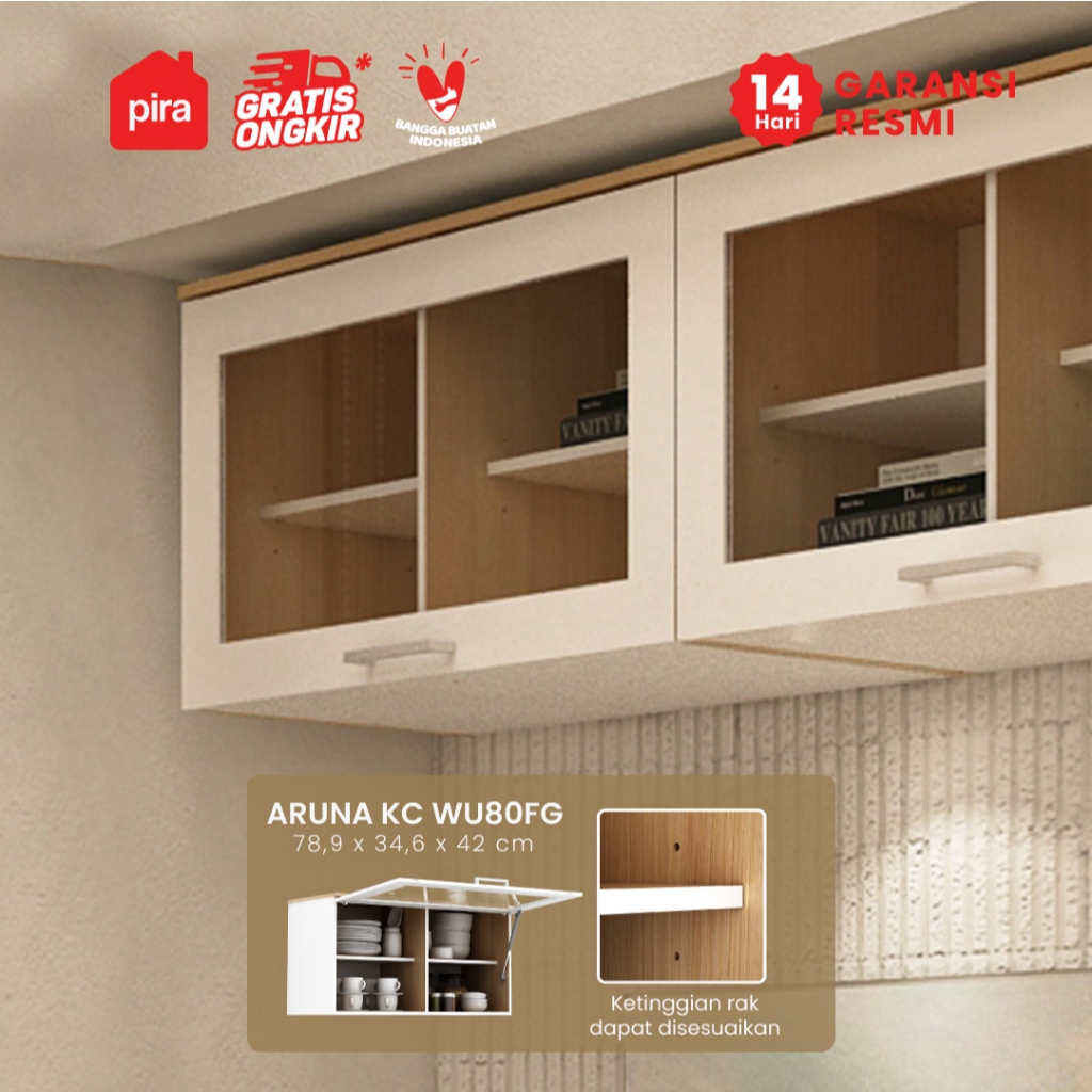 PIRA METROPOLIS OX -  ARUNA KC WU80FG Rak Dapur / Rak Gantung Dapur / Kitchen Set Atas 2 Pintu Kaca Flip