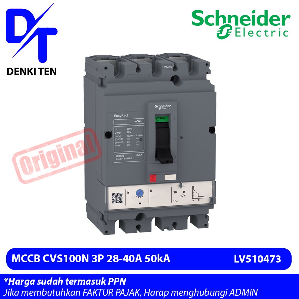 Jual MCCB EasyPact CVS100N 3P 28-40A 50kA LV510473 ORIGINAL SNI ...