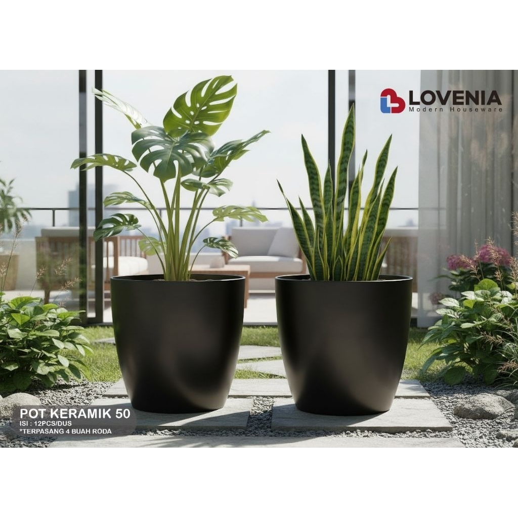 Jual Pot Bunga Plastik Model Keramik Diameter 40cm Dengan 4 Roda TEBAL ...