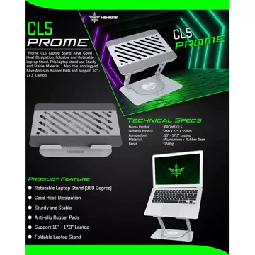 NYK Nemesis PROME CL5 Stand Laptop Ergonomic Rotate 360 Full Aluminium
