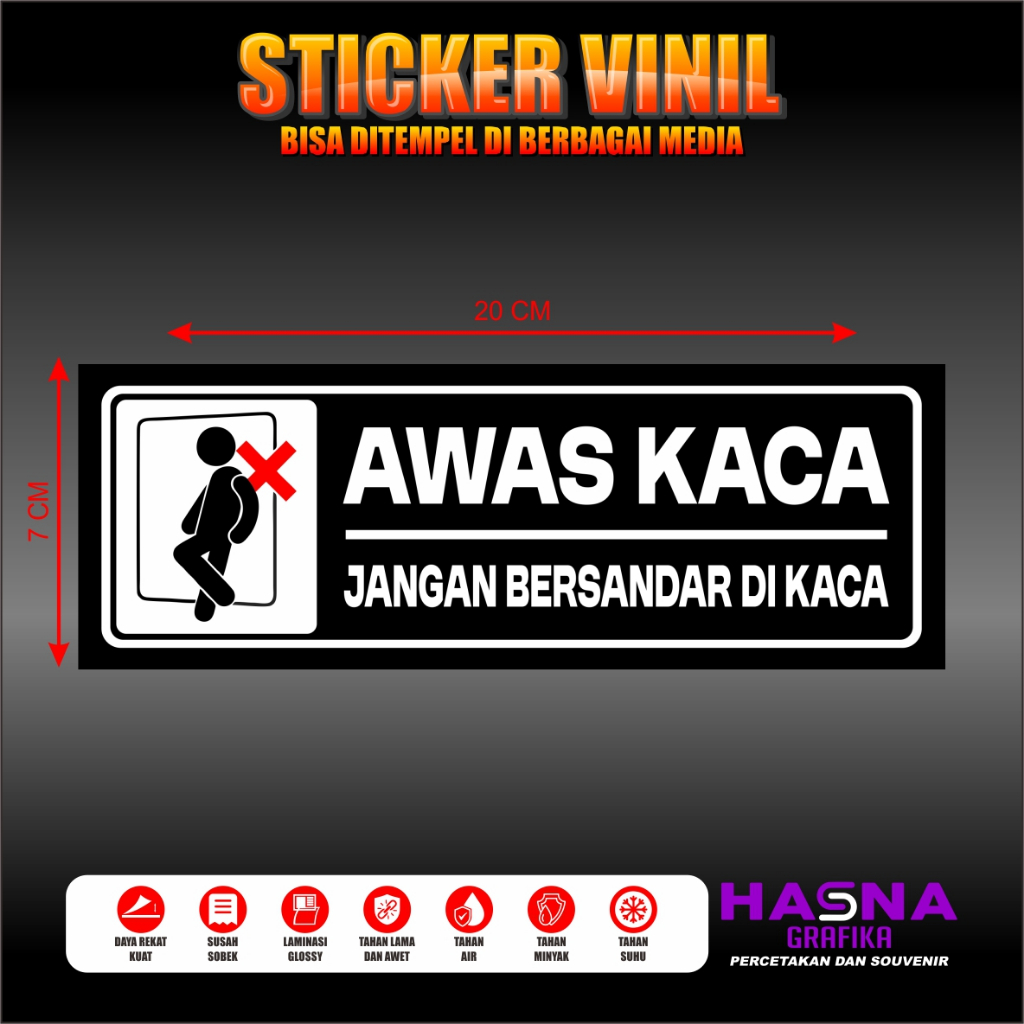 Jual STIKER PAPAN INFORMASI AWAS KACA / STIKER AWAS KACA + LAMINASI ...