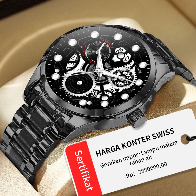 AIYISHI Jam Tangan Pria 1808 Original Display Kuarsa Anti Air Tali  Stainless Steel Santai Mode Jam Tangan Cowok