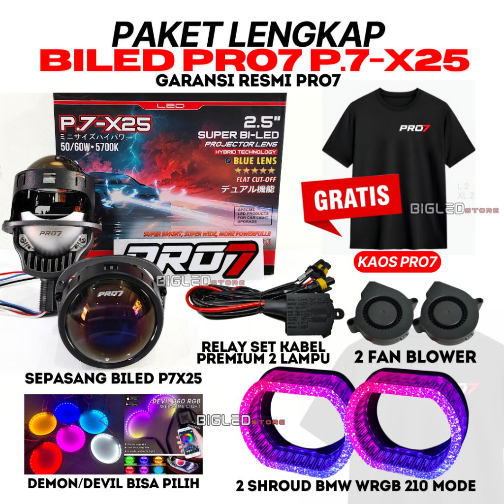 Jual [GRATIS EXTRA KAOS] PAKET HEMAT Lampu Biled Projector Headlamp ...