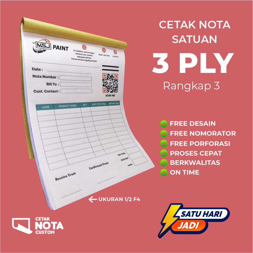 Jual CETAK NOTA 3 PLY SATUAN CUSTOM FULLCOLOR GRATIS DESAIN / CETAK ...