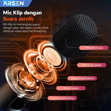 ARSEN Mic Wireless 3 In 1 Clip On Dual Microphone 3.5mm Noise Reduction Cocok Untuk Konten