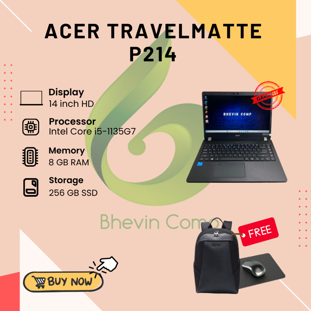 Jual ACER TRAVELMATE P214 INTEL CORE I5-1135G7 RAM 8GB SSD 256GB ...