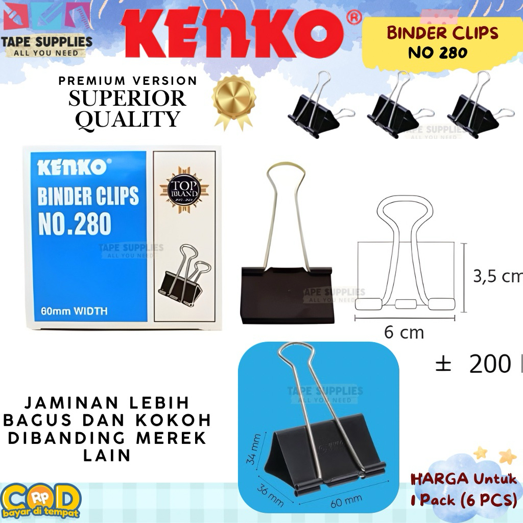 Jual Kenko Binder Clips No.280 / Penjepit Kertas Besar 60mm Premium