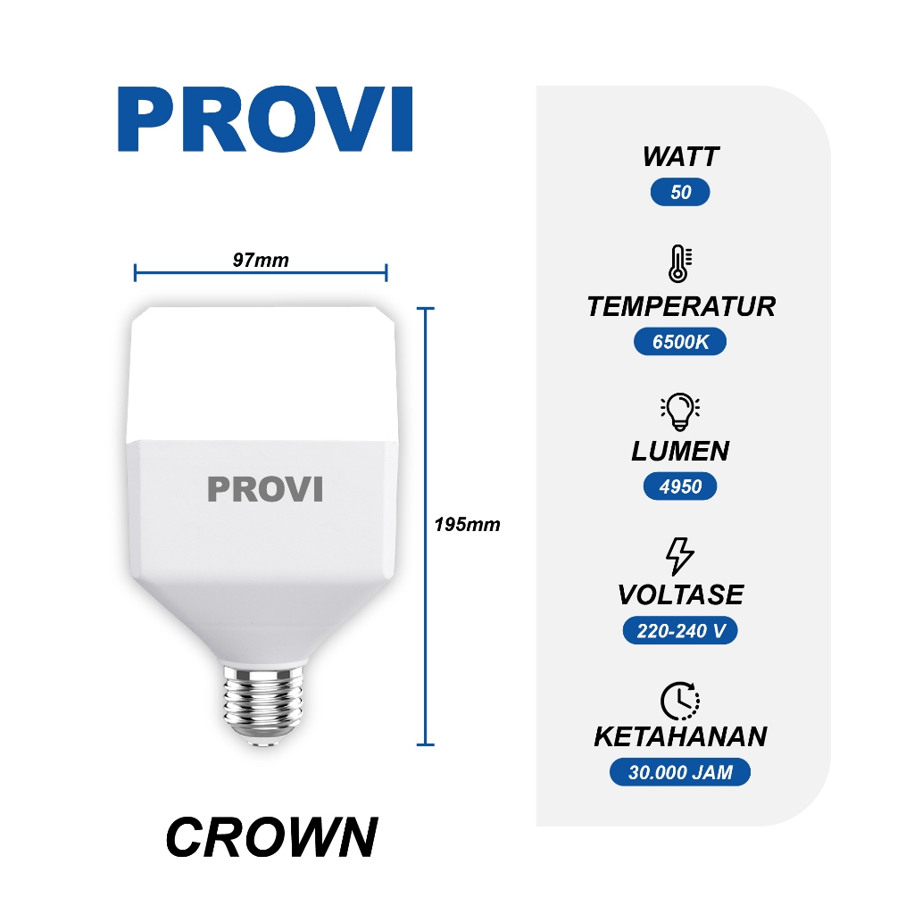 Jual PROVI Lampu LED Crown 50 Watt Square Bohlam Cahaya Putih | Shopee ...