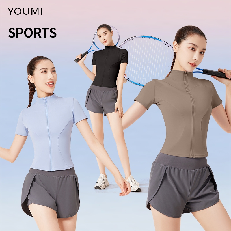 YOUMI YM128 Jaket Zipper Lengan Pendek - Jaket Olahraga Wanita Youmi foto 3