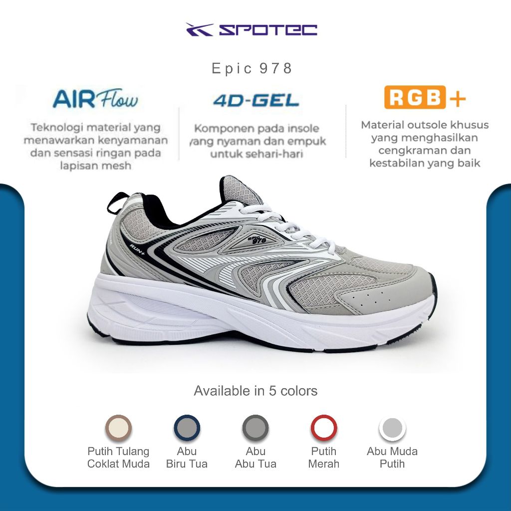 Jual SPOTEC Sepatu RUNNING Artikel EPIC 978-Abu Muda/Putih | Shopee ...