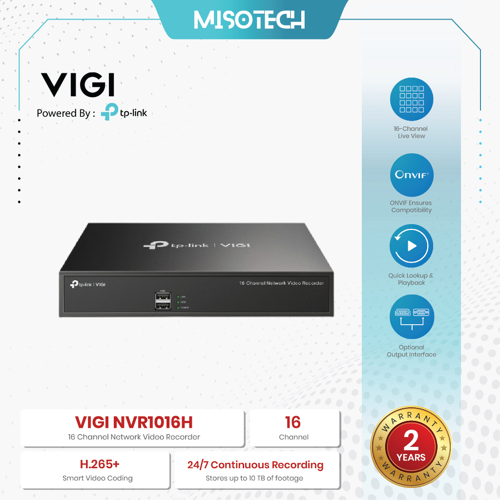 Jual TP-Link TPLink Vigi NVR1016H 16 Channel NVR Non-PoE 4K 1 SATA H ...