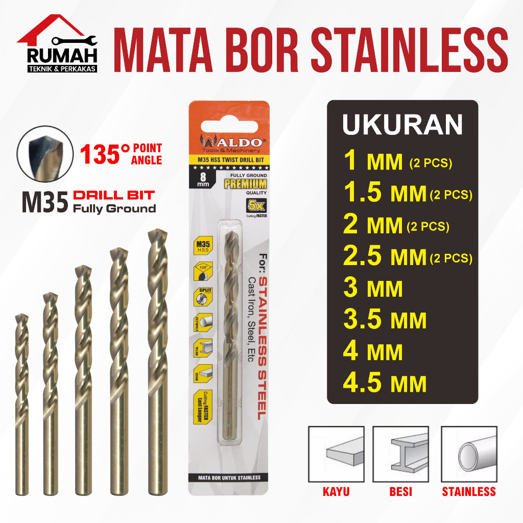 Jual MATA BOR STAINLESS M35 GOOD QUALITY ALDO (1 MM/1.5 MM/2 MM/2.5 MM ...