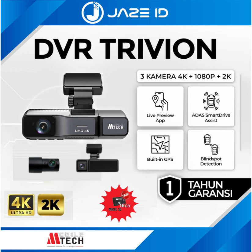 Jual Mtech DVR 4K ADAS GPS Trivion 3 Way Kamera Perekam Dashcam Mobil ...