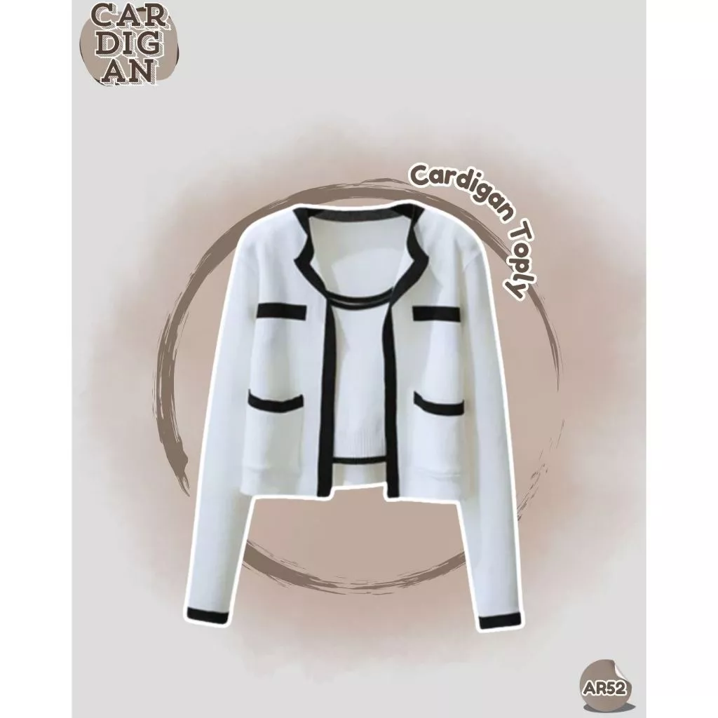 Gambar 6 Setelan Wanita Elegan 4in1 Cardigan + Celana + Belt + Hijab Outfit Kerja Kuliah OOTD Kekinian Classy AR52