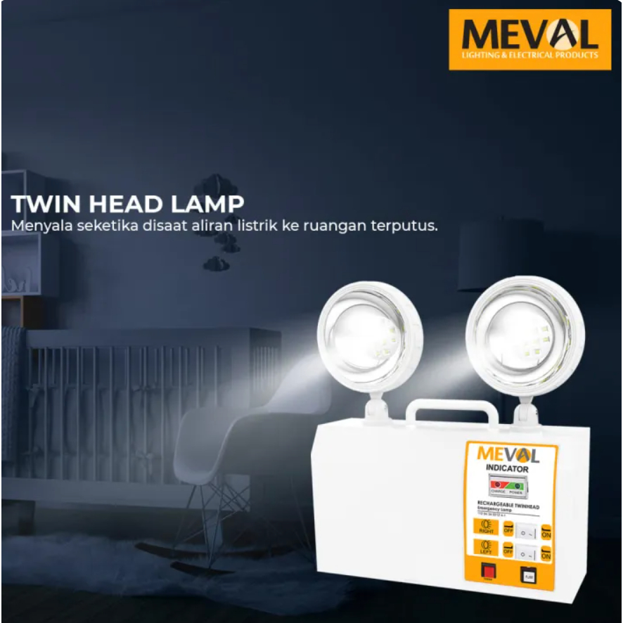 Jual MEVAL MP2-02A - Lampu Emergency Darurat TWIN HEAD RECHARGEABLE MP2 ...