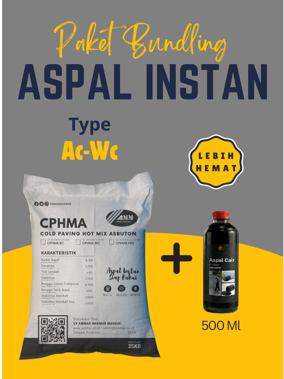 Jual Paket Bundling Aspal dingin instan CPHMA 25kg + Aspal perekat cair ...