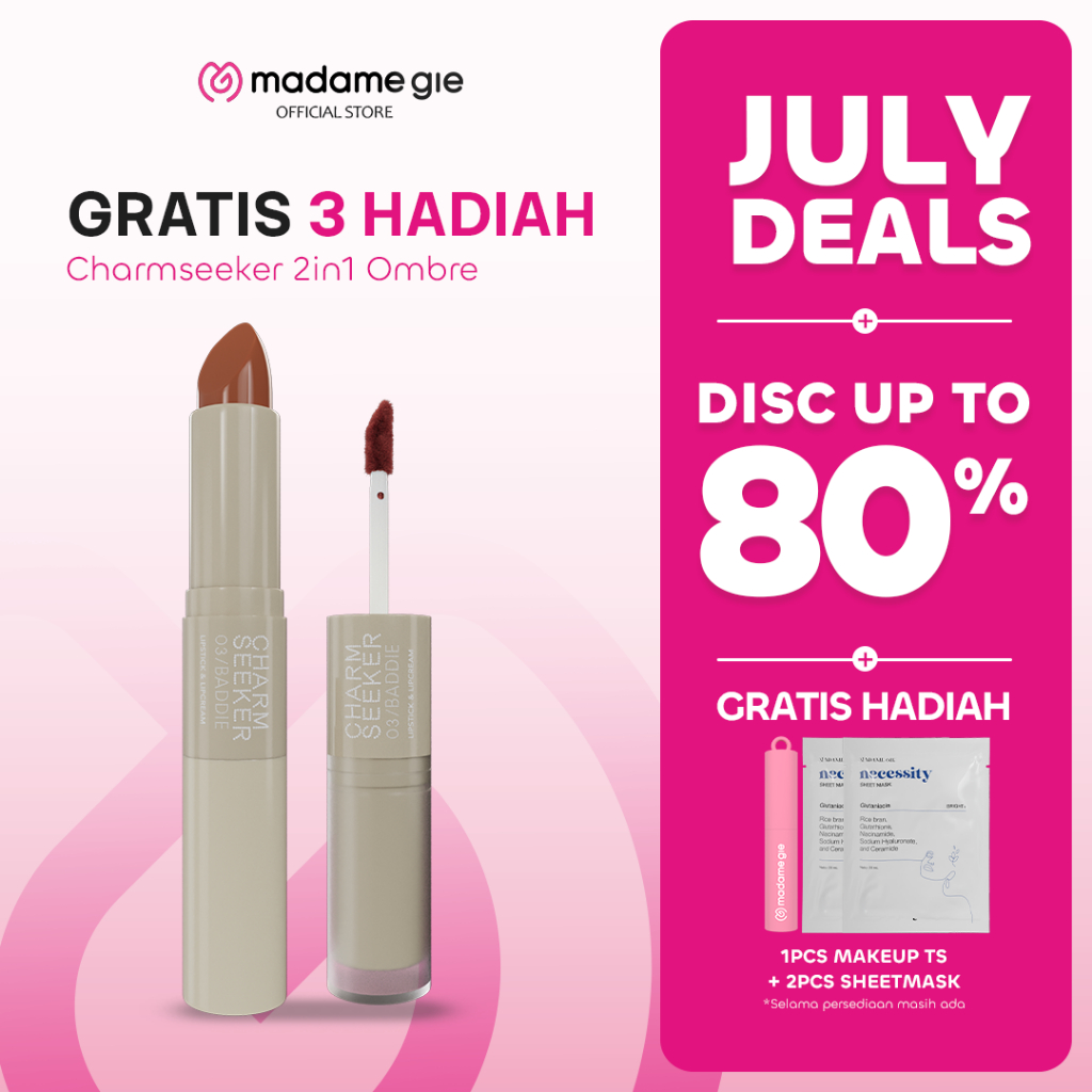 [GRATIS 3 HADIAH] Madame Gie Charmseeker 2in1 Ombre - Make Up Lipstick Lip Matte Cream Soft Matte Finish Superstay