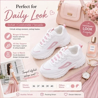 AND SHOES - Sepatu Sneakers Wanita Model PILA Korea Putih Hitam, Nyaman Dipakai Seharian