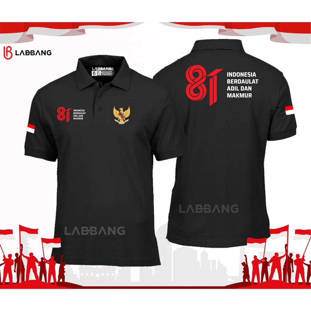 LOGO RESMI Polo Shirt Hut Ri Ke 81 Kemerdekaan Indonesia 17 Agustus 2026 Unisex Pria Wanita Black