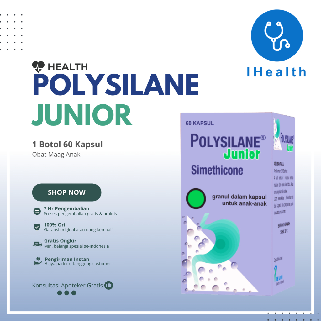 Polysilane Junior - 1 Box isi 60 Kapsul - Obat Kembung Anak dan Dewasa