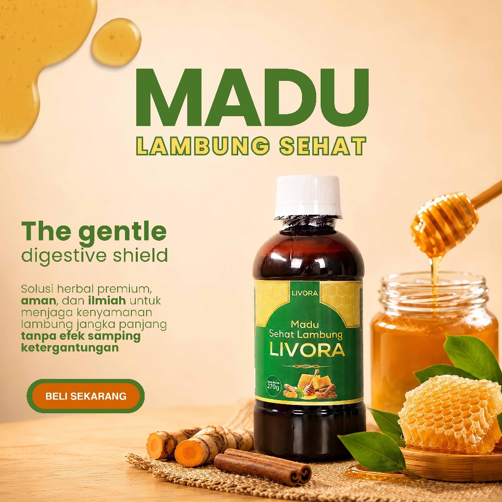 Madu Livora Original | Madu Lambung Herbal Premium untuk Maag, Asam Lambung, GERD, Kembung & Pencernaan Sehat