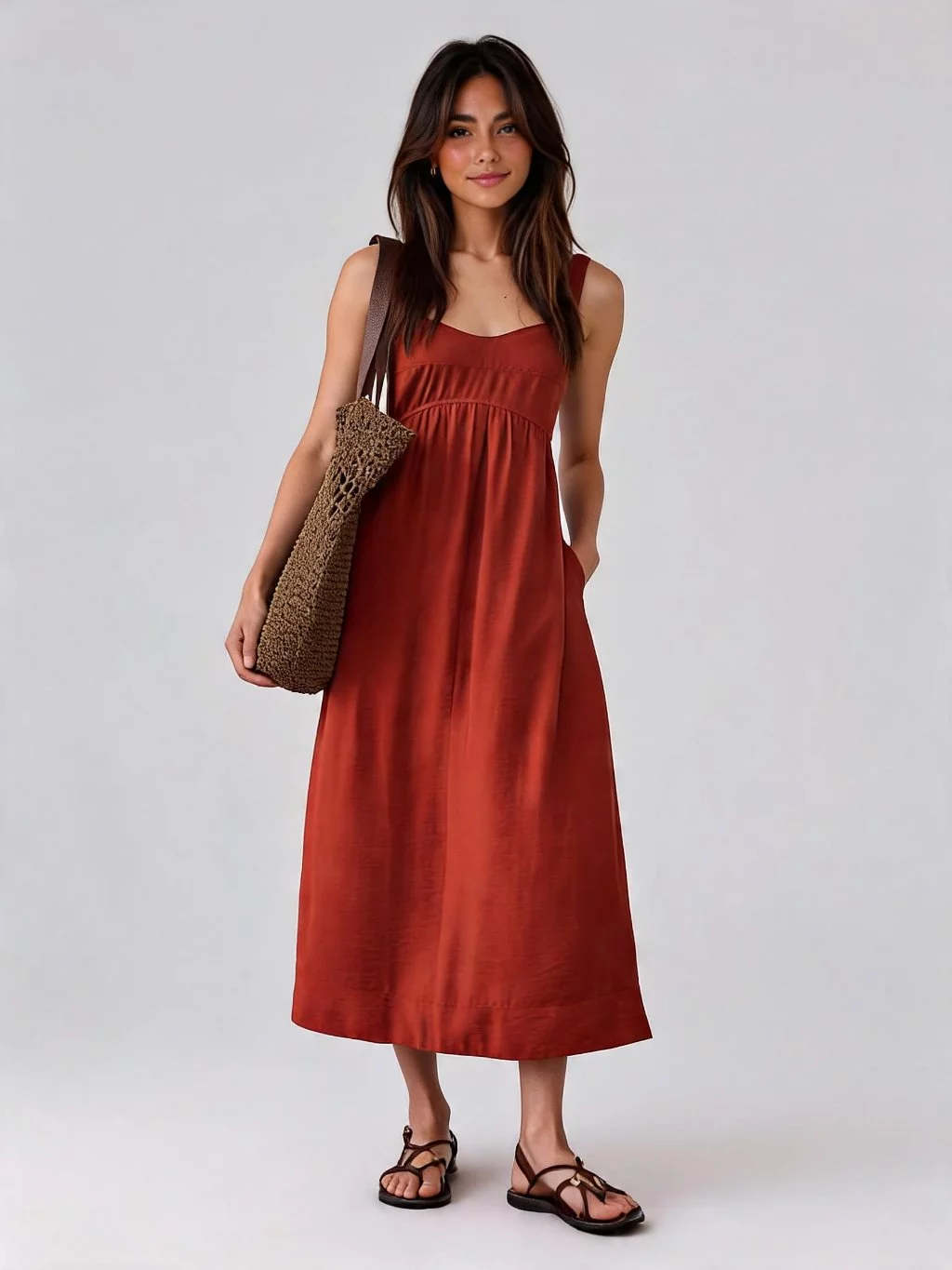 Dress Panjang Wanita BR Gathered Empire-Waist Long Dress - 2757