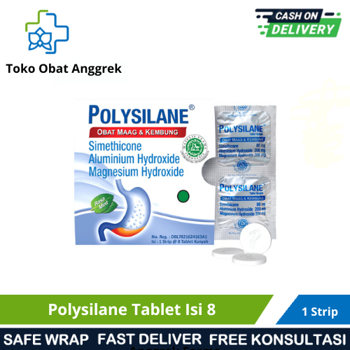 POLYSILANE STRIP 8 TABLET/ TABLET KUNYAH/MENGOBATI KELEBIHAN ASAM LAMBUNG/TUKAK LAMBUNG/MAGH