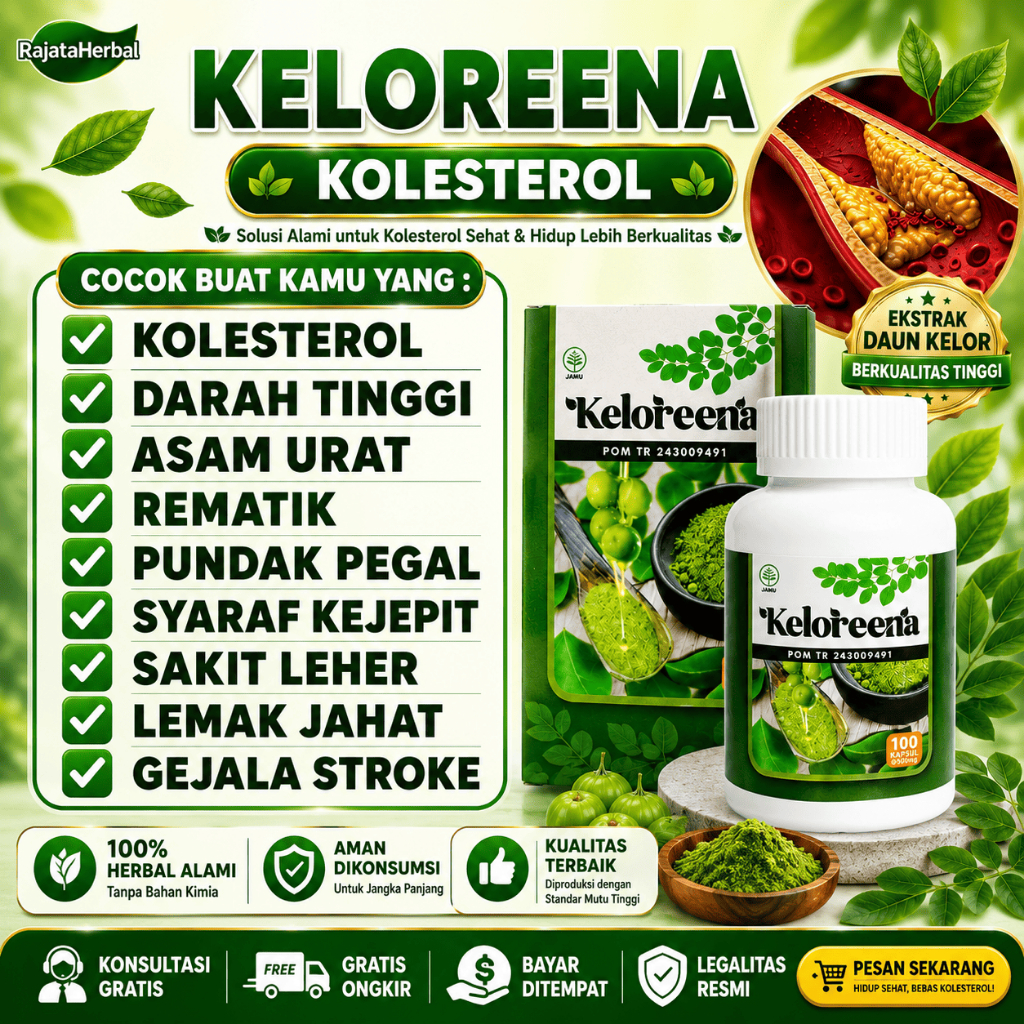 Obat Kolesterol Tinggi Penurun Kolesterol Jahat Darah Tinggi Hipertensi Stroke Ringan Penghancur Lemak Darah Sakit Leher Belakang Pundak Berat BPOM Halal MUI - Keloreena