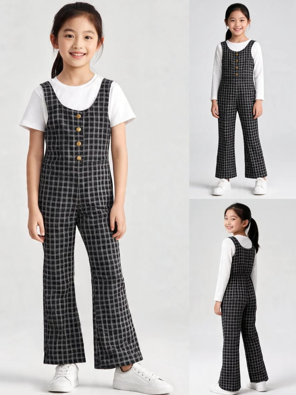 Jumpsuit Anak Perempuan Junior OSK Plaid Flare-Leg Jumpsuit - 2714