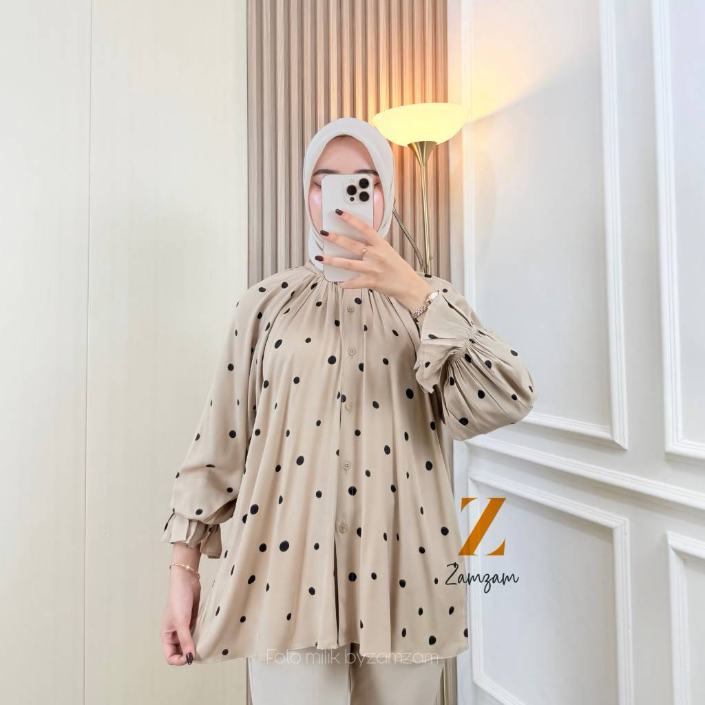 DAVINA Blouse Motif Polkadot Atasan Wanita Baju Kerja Dewasa