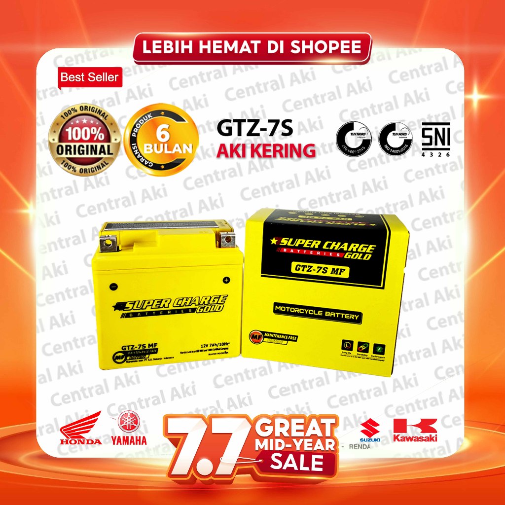 Aki Gel SUPERCHARGE GOLD GTZ7S Made in Indonesia Vario 125/150 PCX NMAX LEXY Satria Fu 150 Scoopy ISS CBS CBR 150 SUPRA GTR 150 Beat ISS