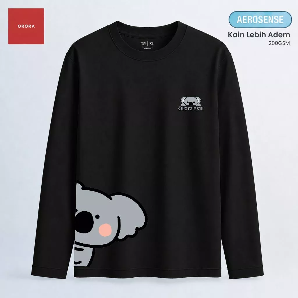 ORORA Kaos Lengan Panjang Wanita Korean Style Aesthetic Casual Everyday Baju Pria Koala NORK 1 - foto 1