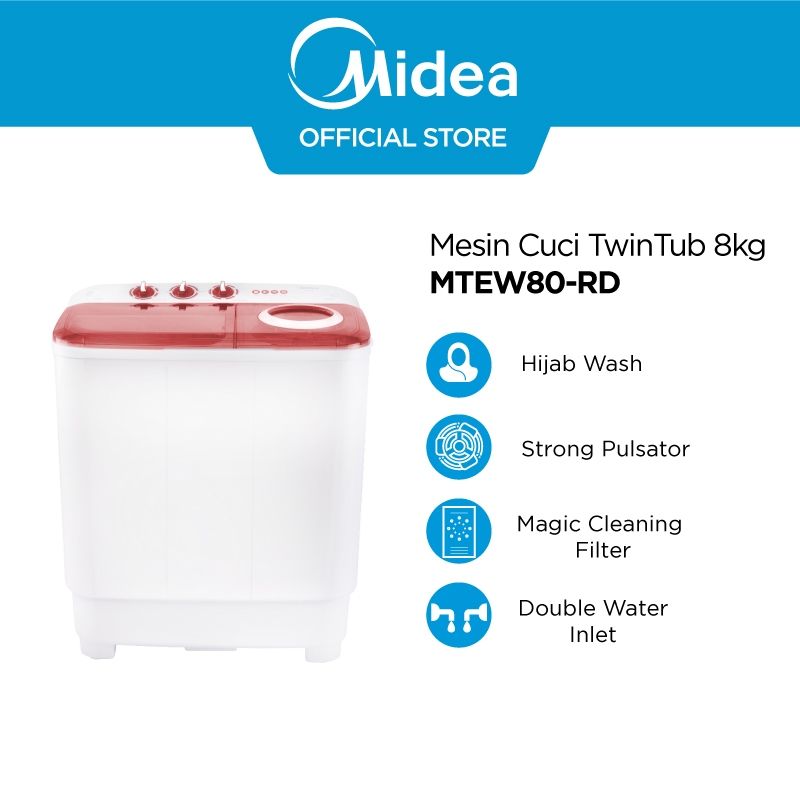 Midea Mesin Cuci 2 Tabung 8Kg MT100W80 Twin Tub Anti Karat Hemat Listrik