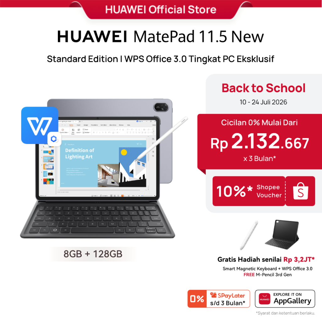[FREE PEN] HUAWEI MatePad 11.5” New Standard Edition Tablet | WPS Office 3.0 Tingkat PC Eksklusif | 10,100 mAh 40W HUAWEI SuperCharge
