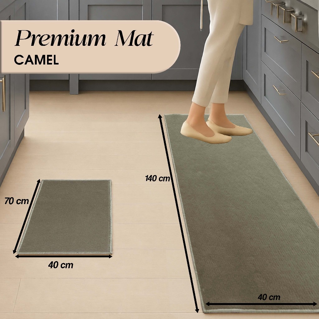Kitchen Mat 1 Set Warna Camel – Anti Slip & Anti Licin untuk Dapur 40 x 70cm dan 40 x 140cm