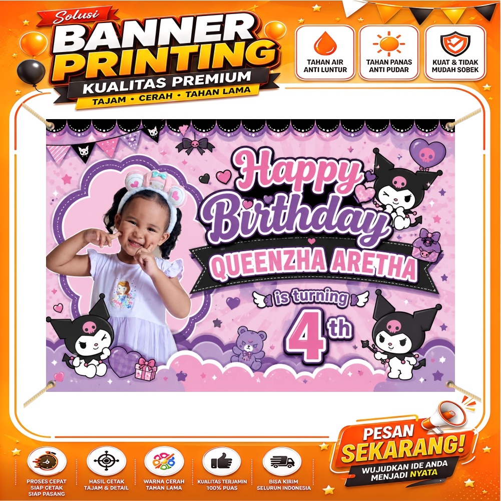 Jual Spanduk Ulang Tahun Anak Kuromi Pelangi Lucu Murah COD | Custom ...