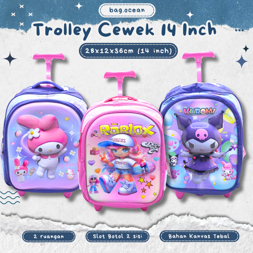 Jual Trolley Anak Perempuan Kain Kanvas 2 Ruang 14 Inchi Import ...