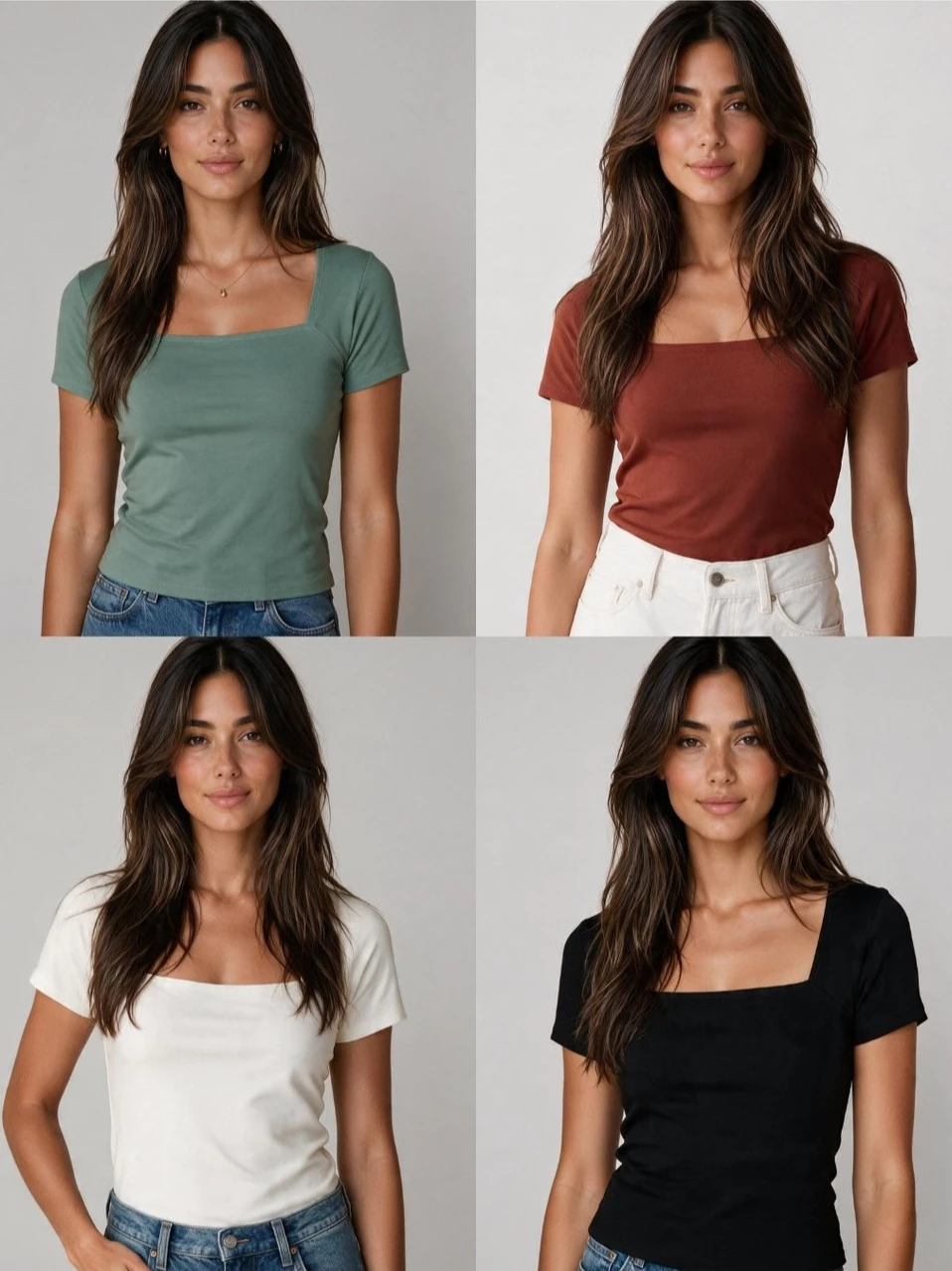 Kaos Lengan Pendek Wanita GP Fitted Square-Neck Top - 2845