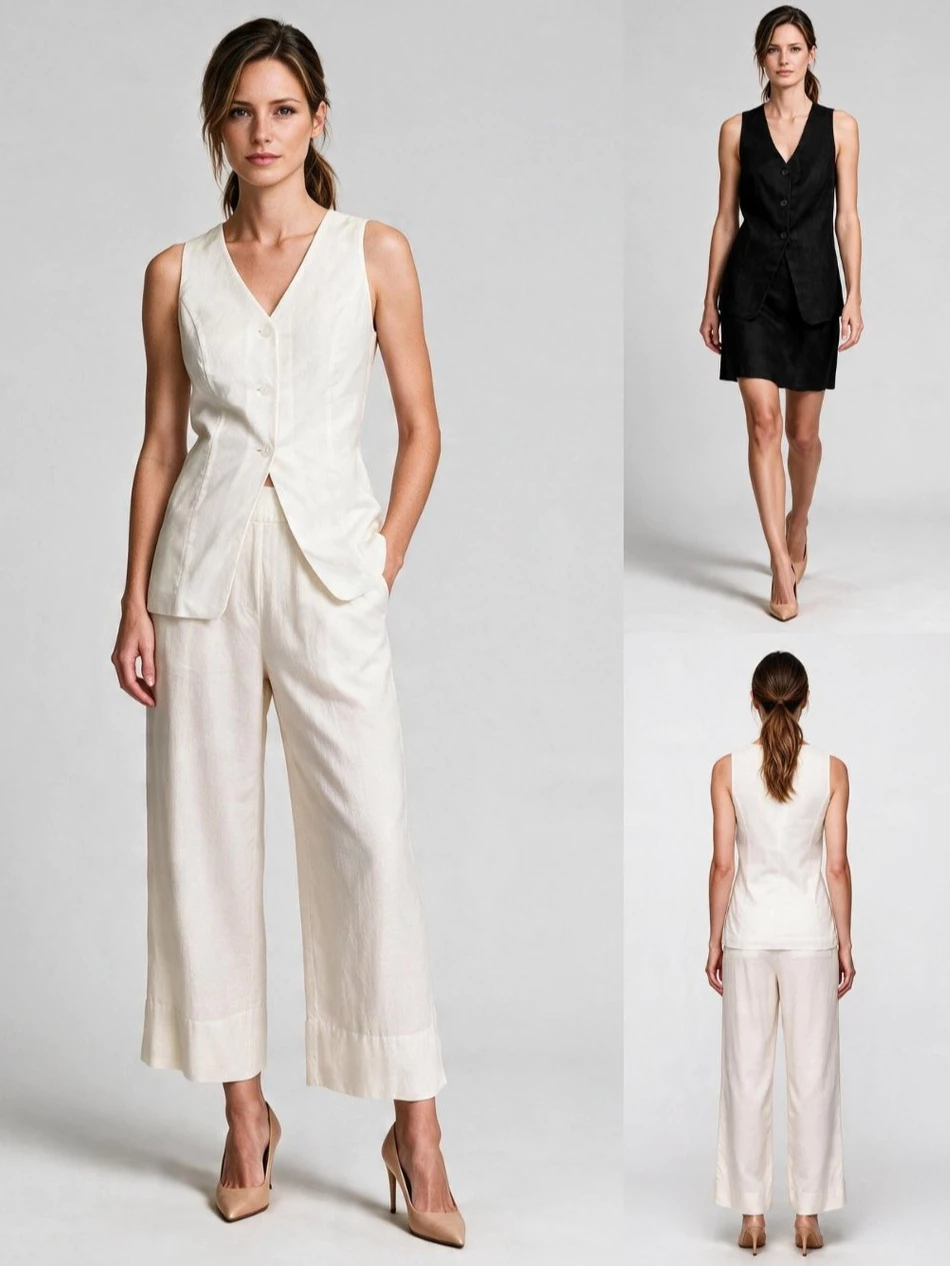 Rompi Casual Semi Formal Wanita Bahan Linen GP Long-Line Linen-Blend Vest - 2861