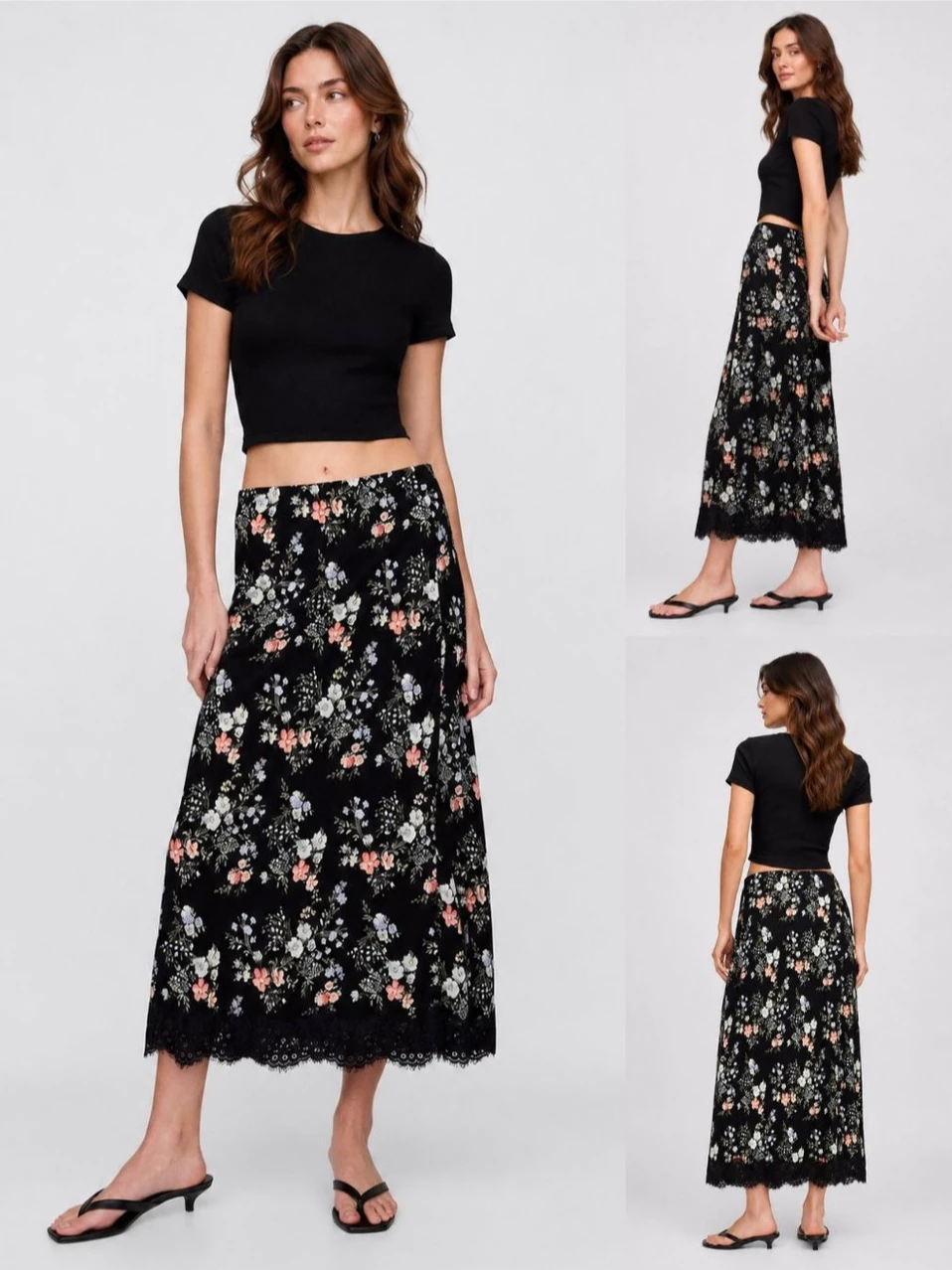 Rok Maxi Wanita Renda GP Crepe Lace-Trim Skirt - 2876