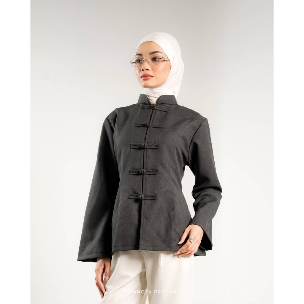 Orimoza Linera Cheongsam Button Blouse Wanita Semiwool foto 3