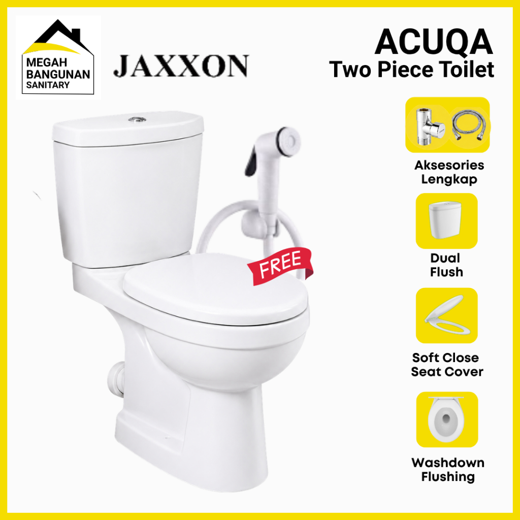 Closet Duduk Dual Flush Jaxxon Acqua FREE Jet Shower Kloset Duduk Toilet Kamar Mandi WC TOTO