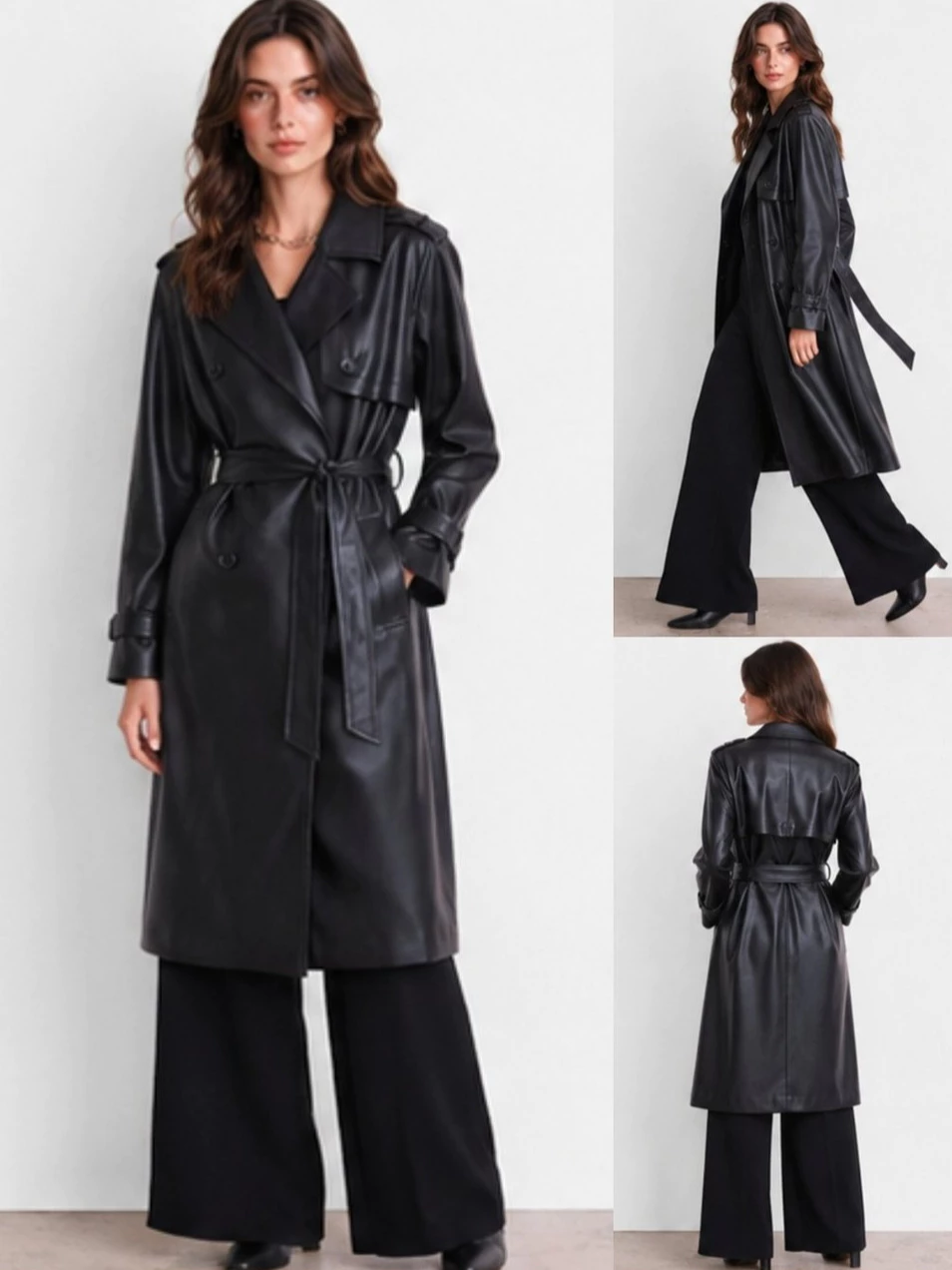 Jaket Panjang Wanita Bahan Kulit Sintetis LF Faux-Leather Trench Coat - 2787