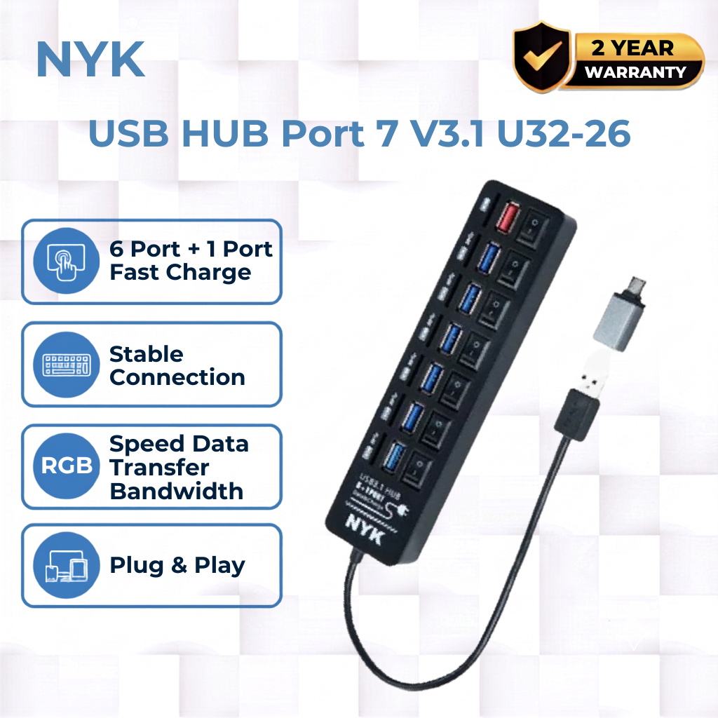 NYK USB HUB 7 PORT USB 3.1 With Type C Portable Fast Charging U3226 COD HUB bergaransi Docking Station Data transfer Mobile phone macbook android ipho