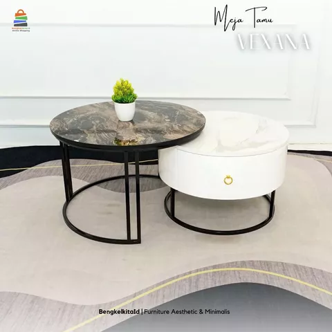 Meja Tamu Bulat Aesthetic Vexana Nesting Coffee Table Susun Laci