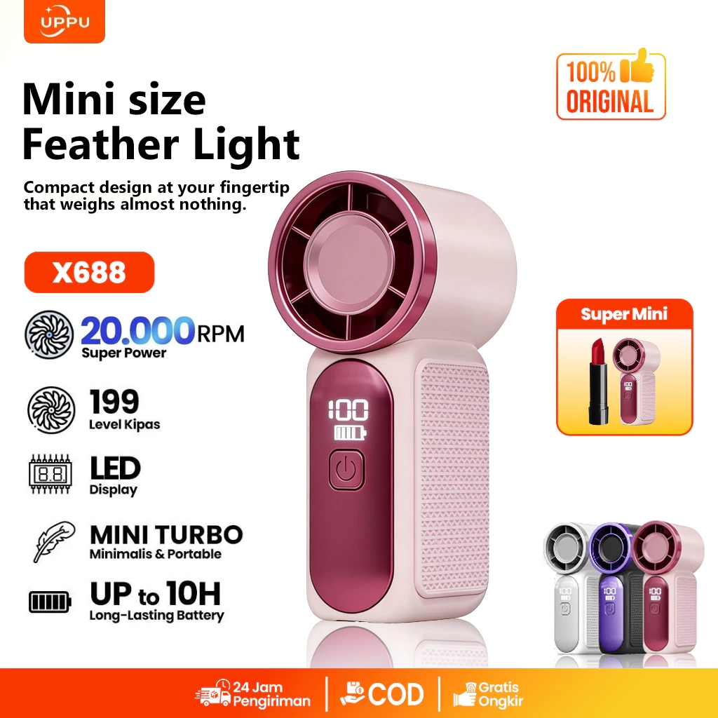 UPPU Mini Kipas angin turbo Portable Fan Strong Cold Wind Gear Wind Speed Semi-Conductor Fan Digital Display Turbo Cooling Fan