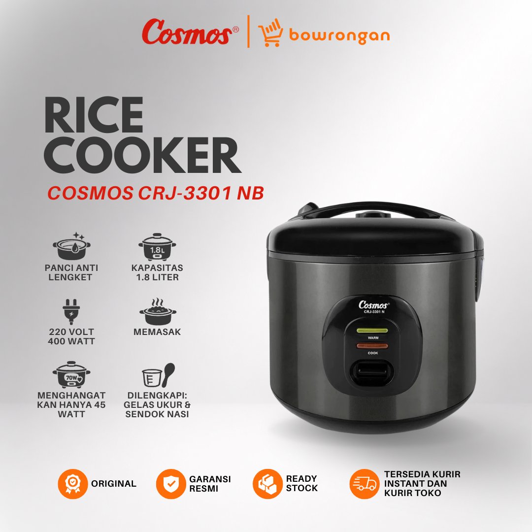 COSMOS Rice Cooker 1.8 Liter Black Series CRJ-3301 NB Pemasak | Magicom Penanak Nasi CRJ-3301 Merah