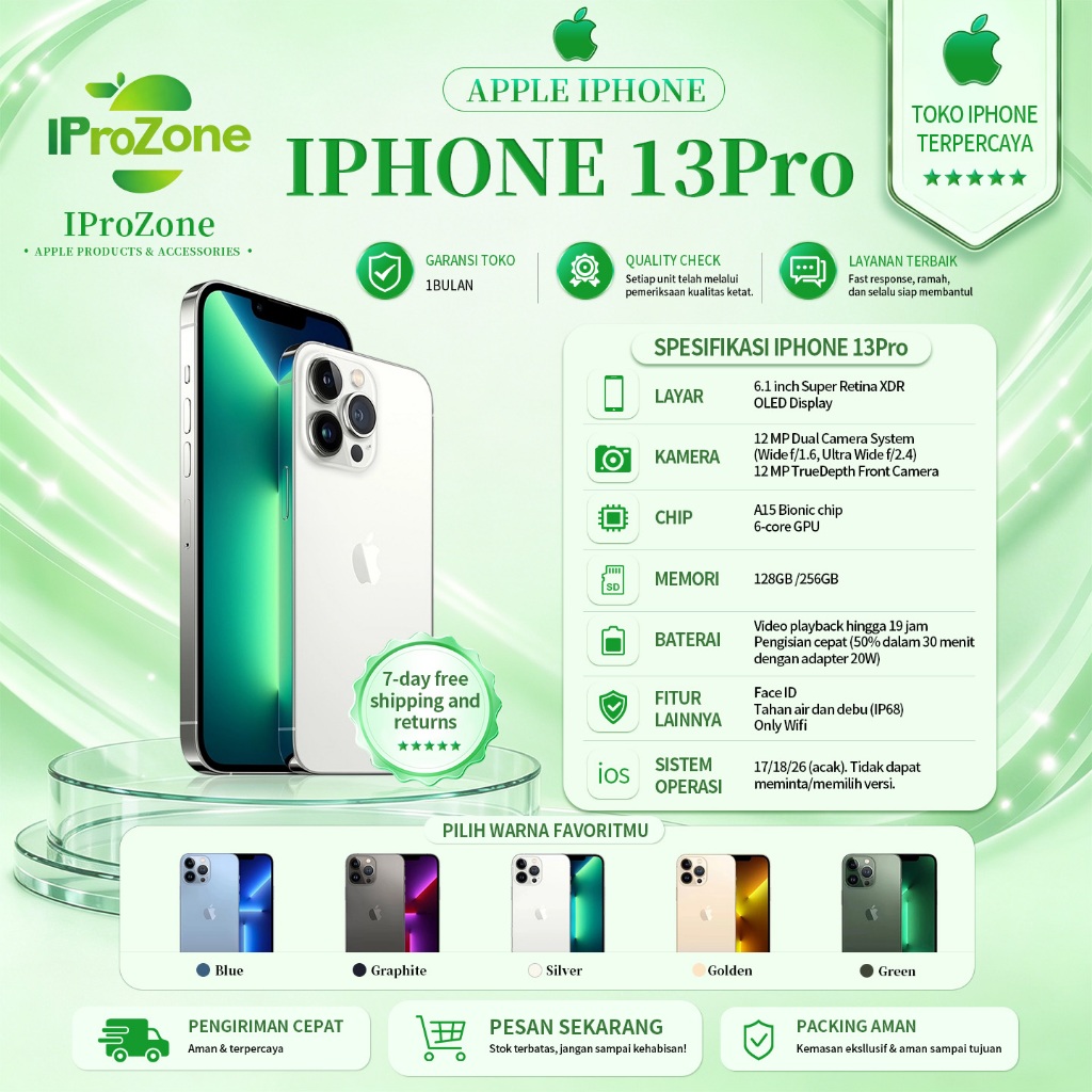 Jual IPhone 13PRO WIFI ONLY Original HP 128GB 256GB 6.1Inches Bekas ...